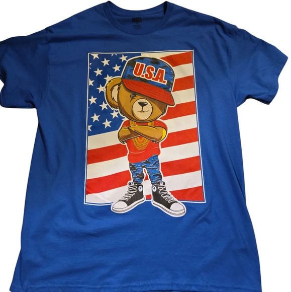 Brisco Patriotic Bear Tee shirt. Red White and Blue Short Sleeve Men size XL - Picture 3 of 6